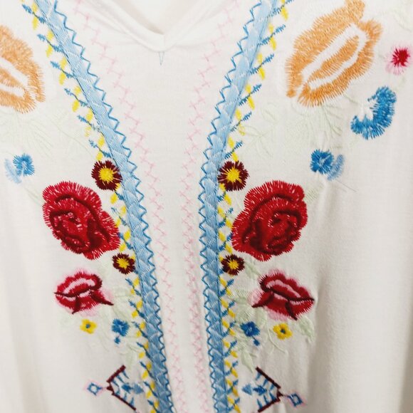 Liv Los Angeles 1X Long Sleeve Creamy White Embroidered Top, Boho, Bohemian - Picture 5 of 16